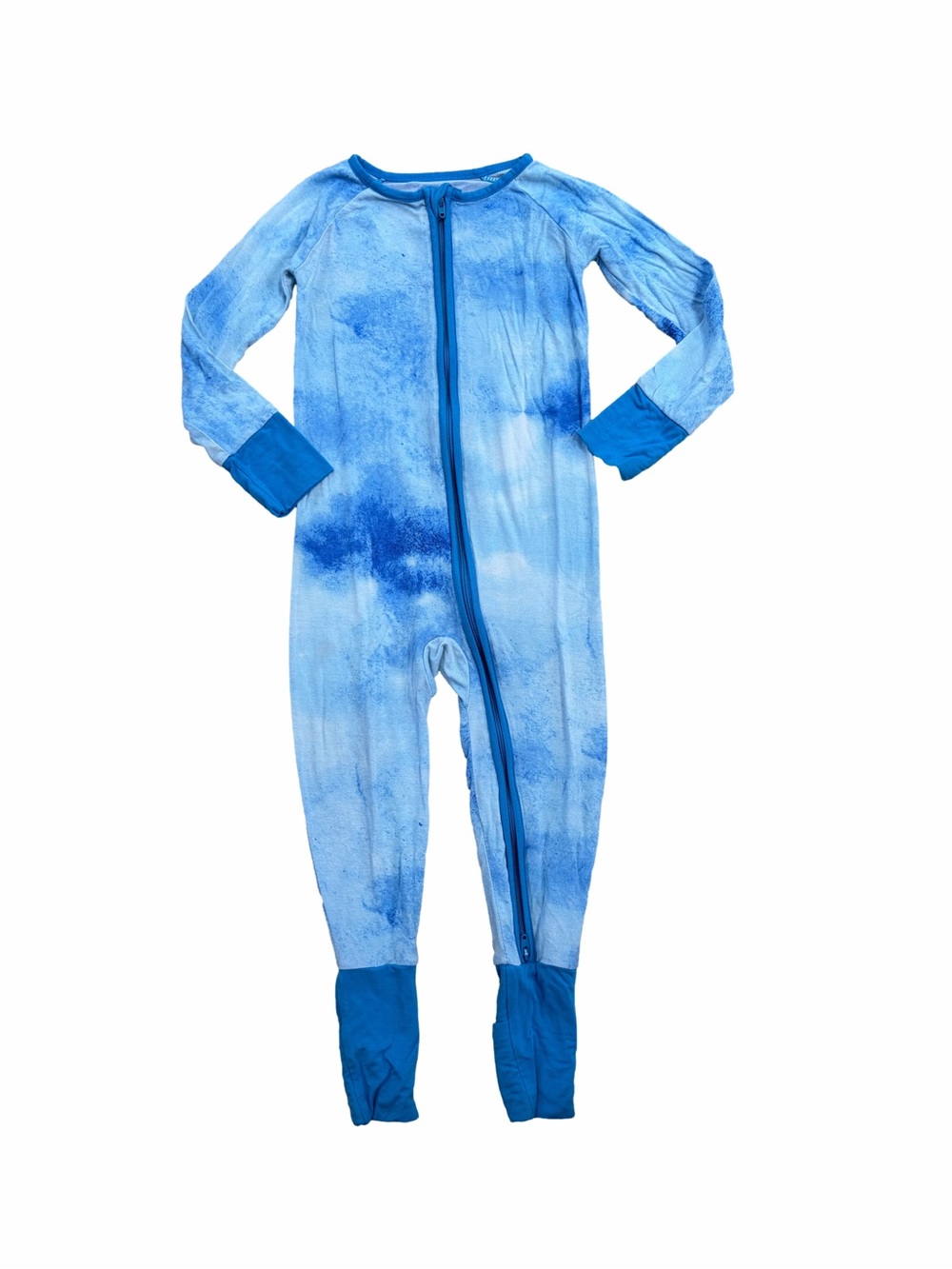 Little Sleepies Size 18-24 Months Blue Watercolor Zippy Bamboo Sleeper Pajamas